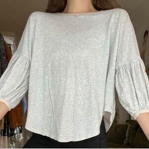 Free People Light Gray oversized bohemian puff sleeve casual top size small